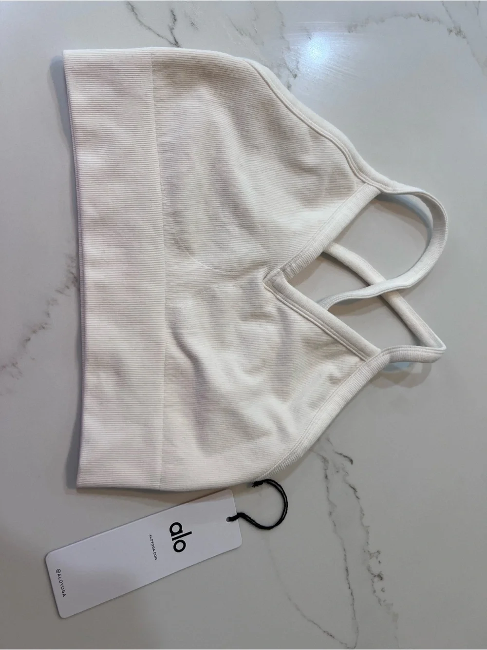 ALO Yoga Cream Ribbed Strappy Sports Bra - Picture 1 of 2